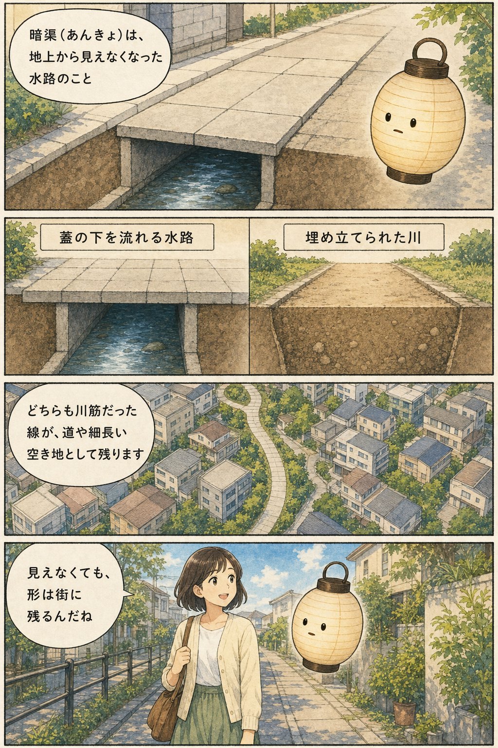 暗渠とは何か - 消えた川を街で見つける5つのサイン まんが解説 2ページ目