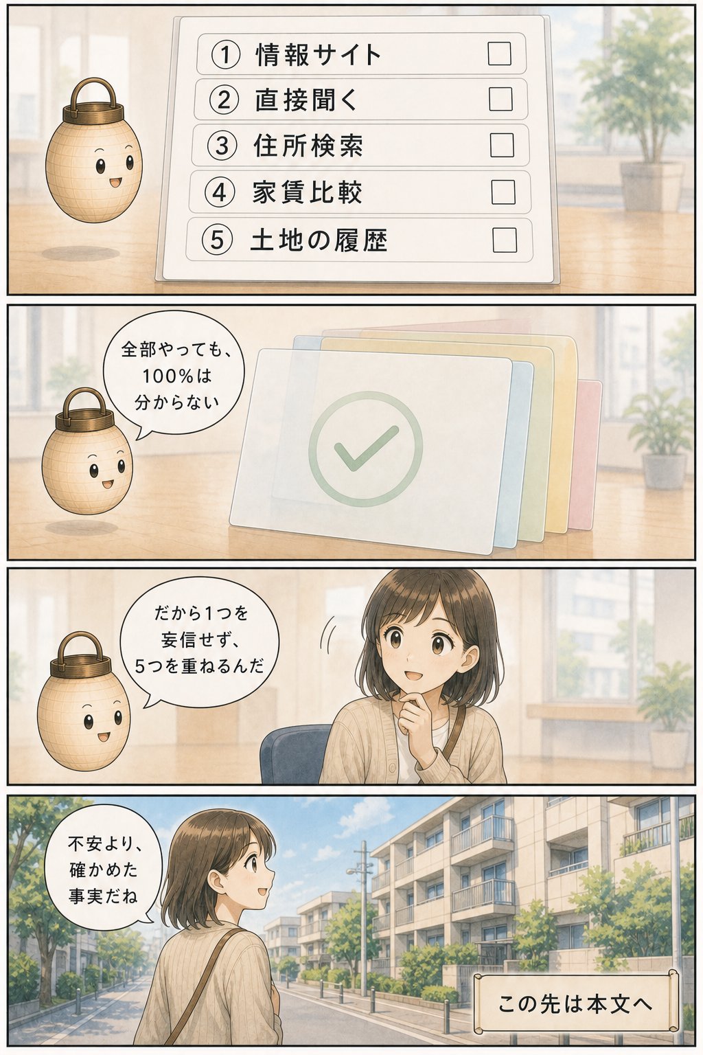 事故物件の調べ方 — 内見前に無料でできる確認5つ まんが解説 7ページ目