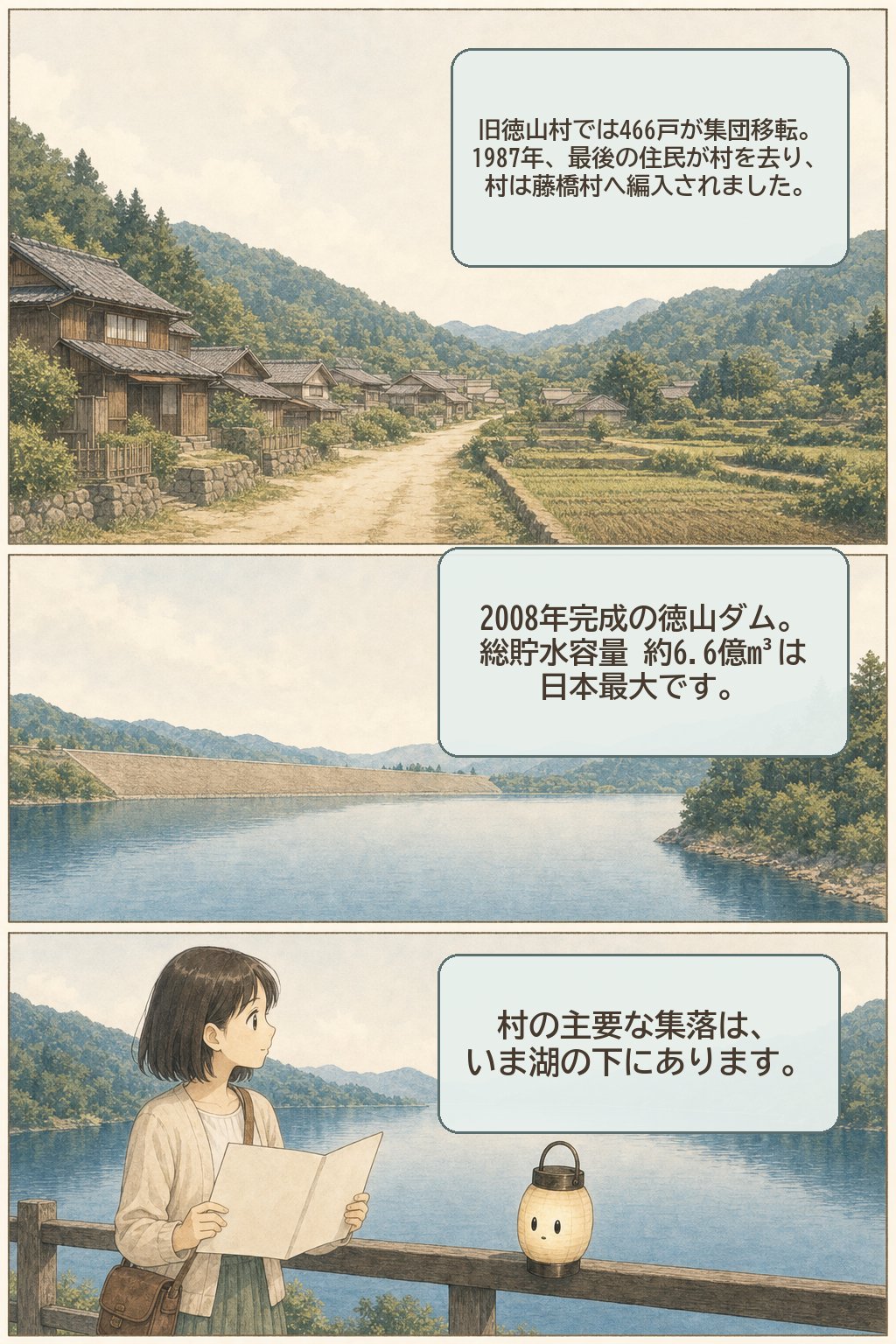 湖の底に、村がある — 日本の「湖底に沈んだ村」を地図でたどる まんが解説 2ページ目