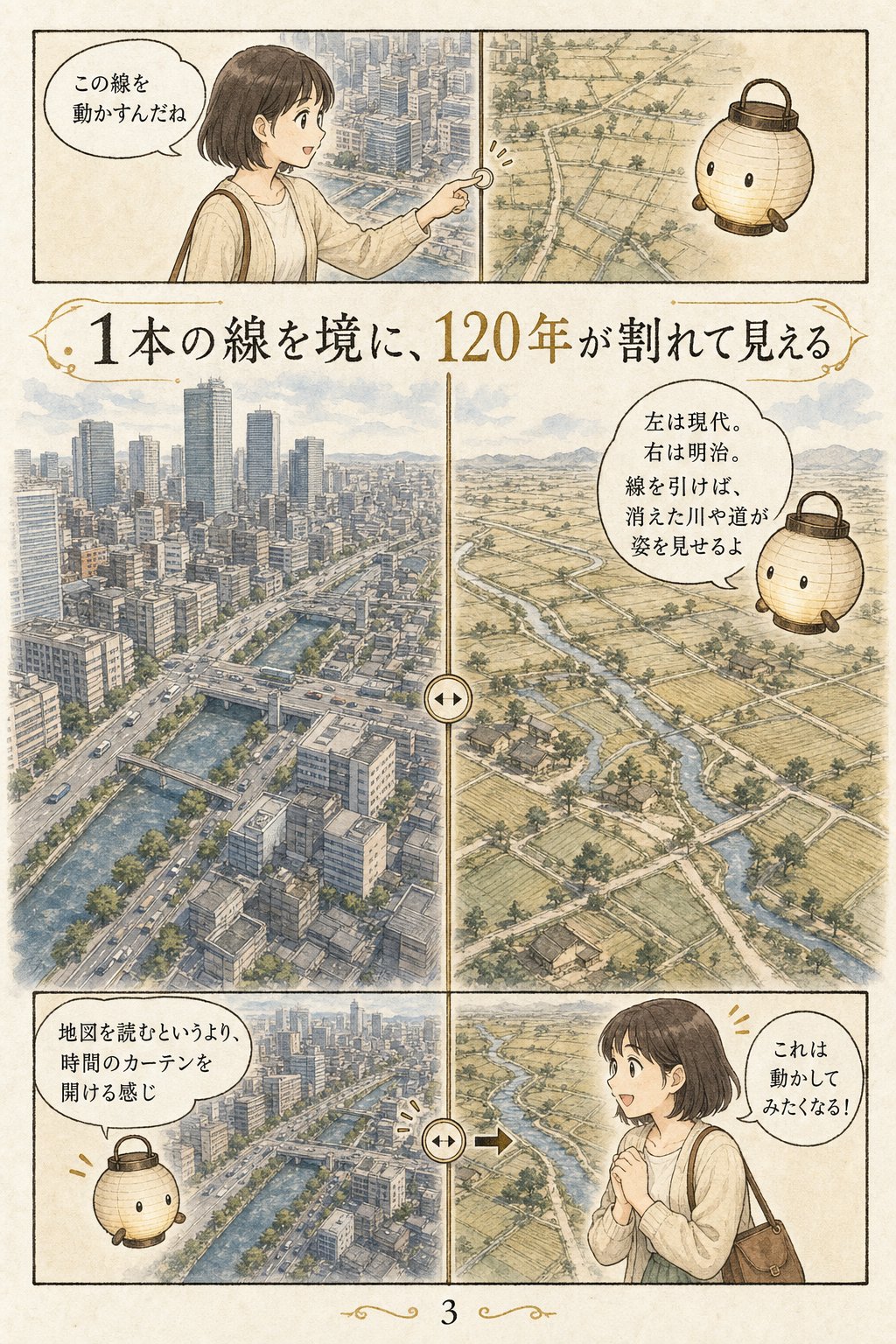 大阪の古地図比較、無料でできる方法を全部試した まんが解説 3ページ目