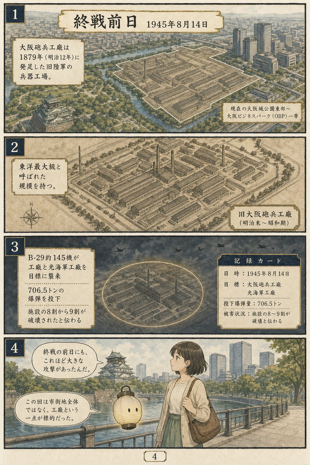 大阪空襲はどこが焼けたのか — 場所を地図でたどる まんが解説 4ページ目