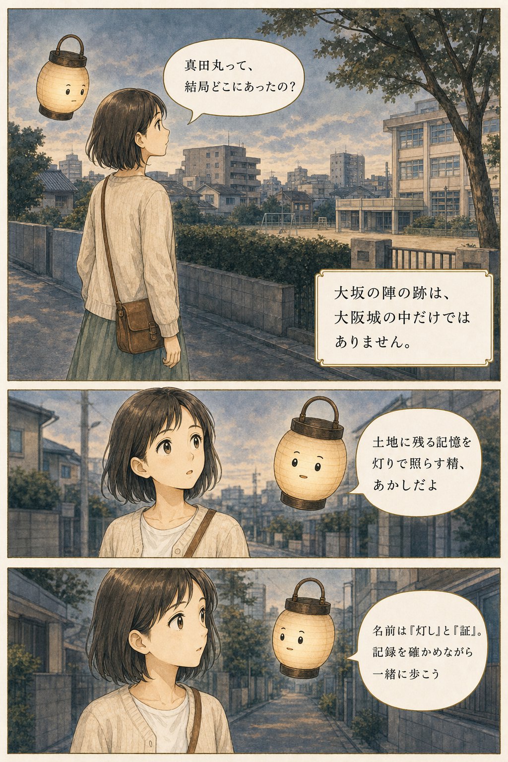 大坂の陣の痕跡を歩く — 真田丸・抜け穴・茶臼山はいまどこに まんが解説 1ページ目