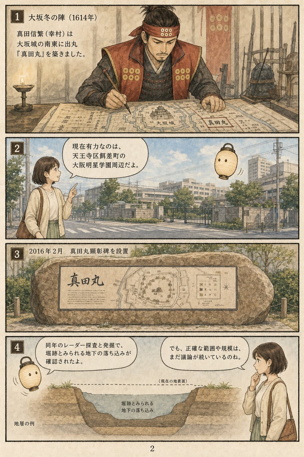 大坂の陣の痕跡を歩く — 真田丸・抜け穴・茶臼山はいまどこに まんが解説 2ページ目