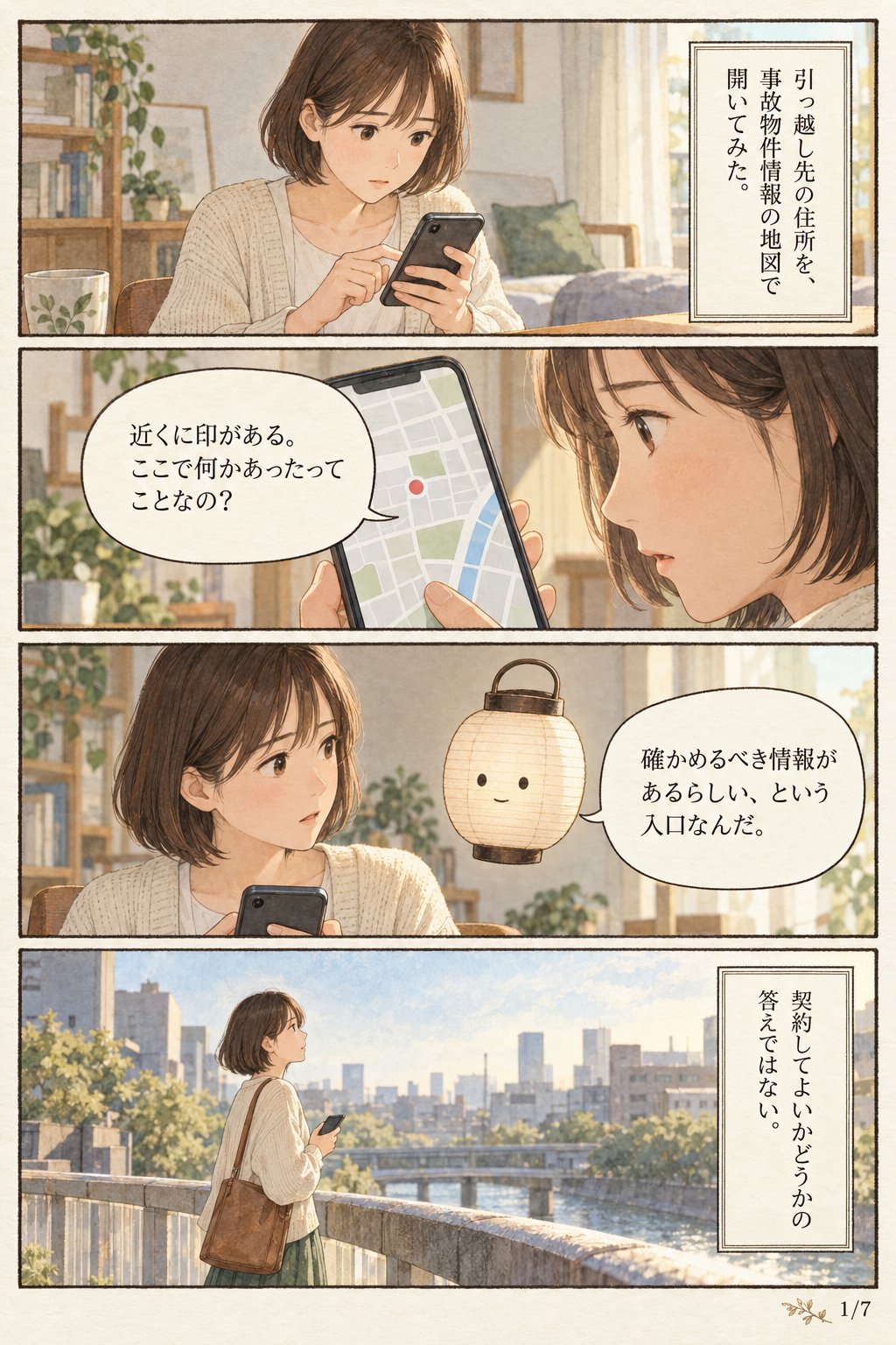 大島てるをスマホで見る方法|炎マークの読み方と確認するときの注意点 まんが解説 1ページ目
