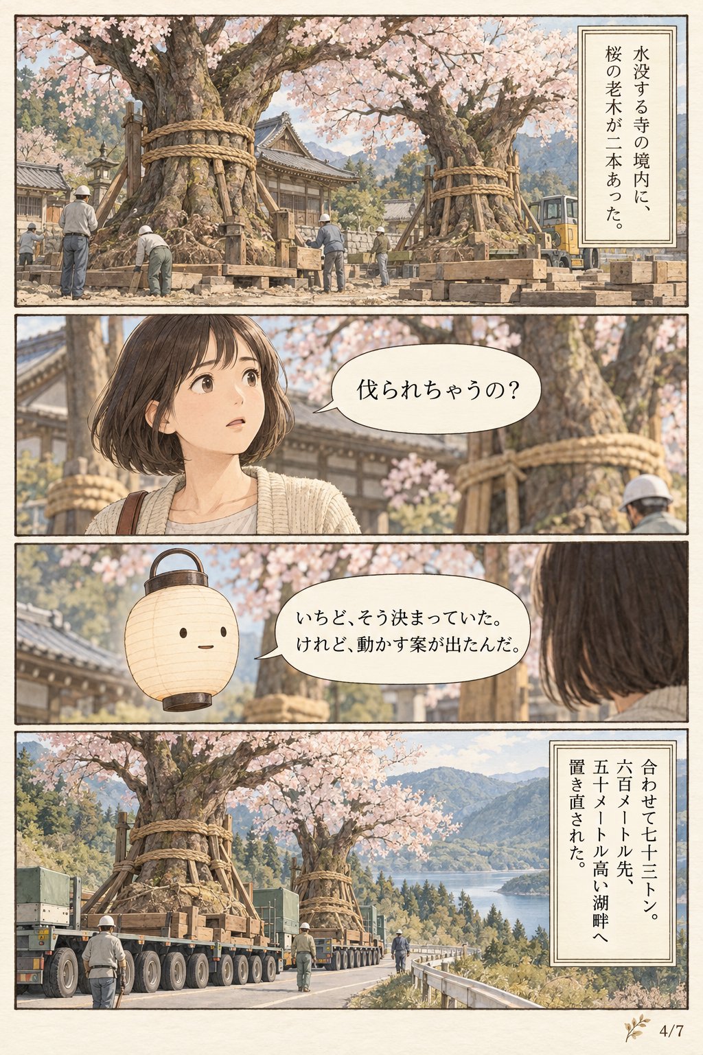 御母衣ダムに沈んだ荘川村の集落 — 湖畔へ移された荘川桜の記録 まんが解説 4ページ目