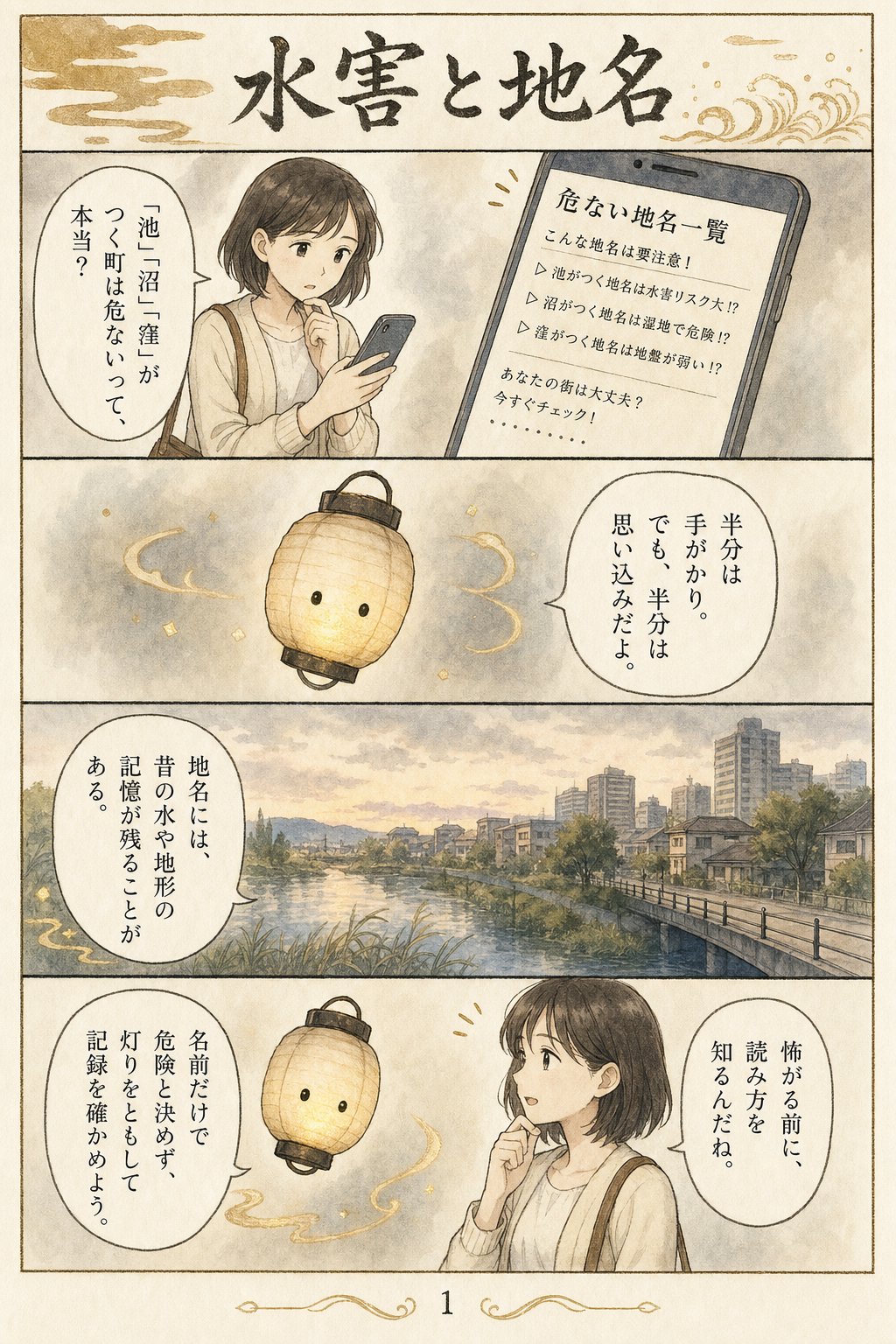 水害と地名の関係 - 「さんずい」地名は本当に危険か まんが解説 1ページ目