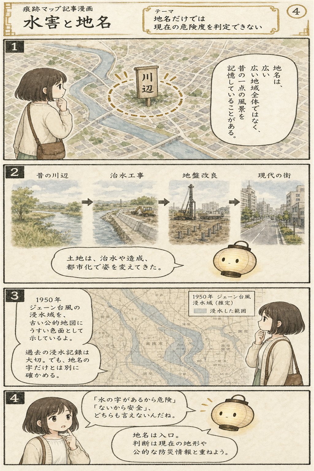水害と地名の関係 - 「さんずい」地名は本当に危険か まんが解説 4ページ目
