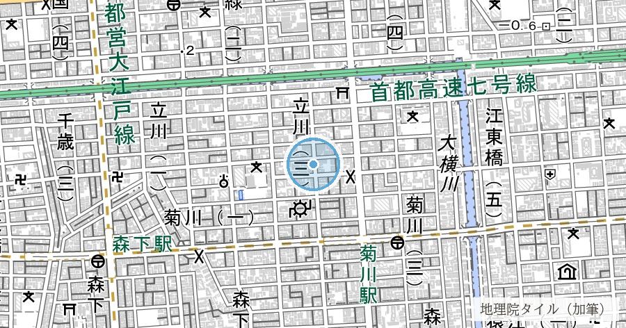 竪川（本所の運河・首都高下）の位置を示す地図