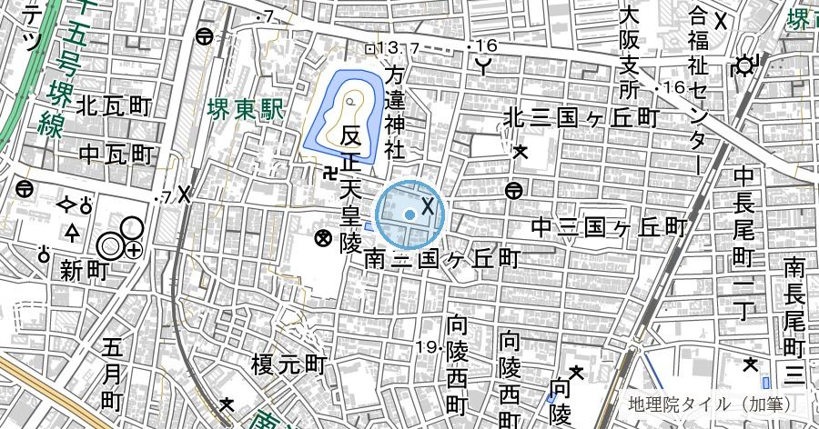 旧天王貯水池（明治の煉瓦造水道遺構）の位置を示す地図