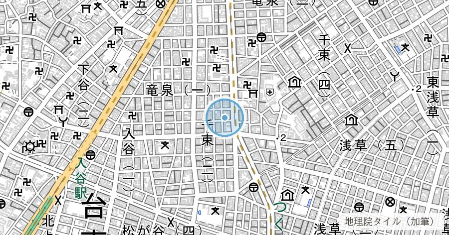 千束池（姫ヶ池）跡と「千束」の地名の位置を示す地図