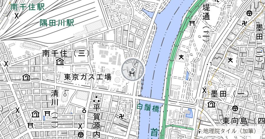石浜城跡（武蔵千葉氏の拠点・石浜神社付近）の位置を示す地図