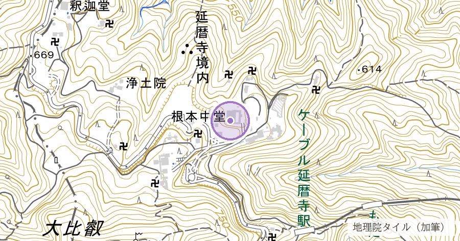 比叡山延暦寺（平安京の鬼門を守る山と伝わる）の位置を示す地図
