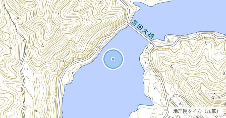 旧奥津町苫田地区の水没集落（苫田ダム・奥津湖底）の位置を示す地図