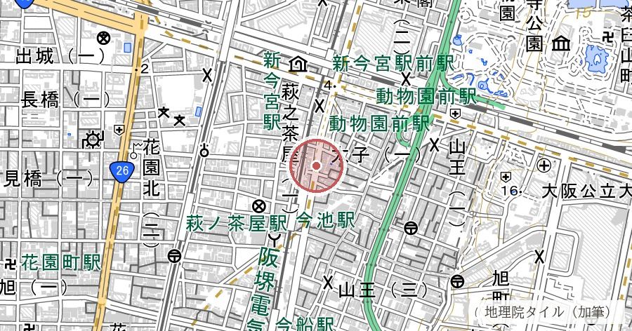 鳶田（飛田）刑場・墓所跡の位置を示す地図