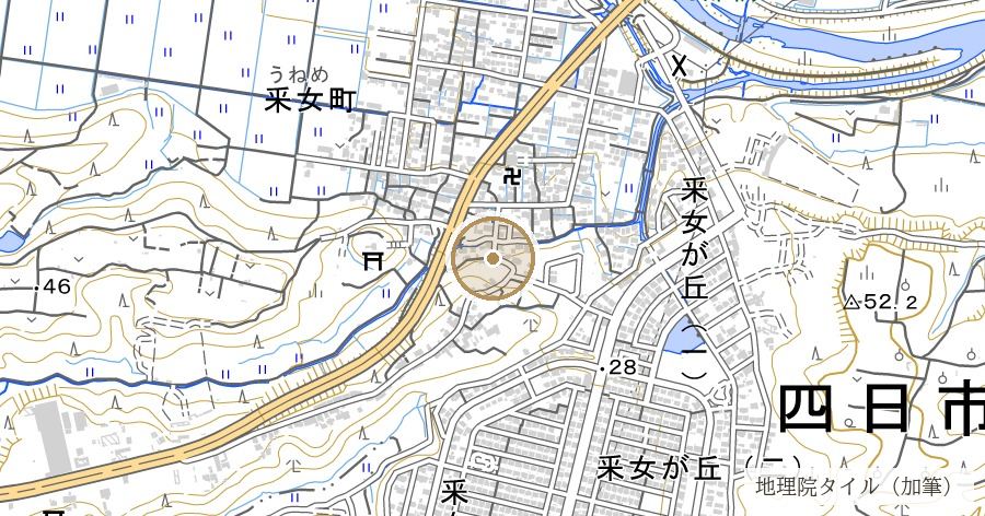 杖衝坂（ヤマトタケル伝承と「三重」地名由来の坂）の位置を示す地図