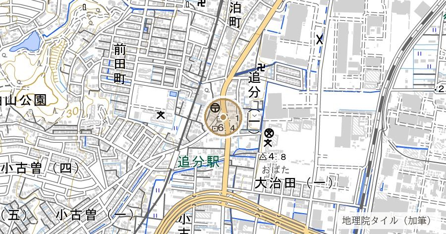 日永の追分（東海道と伊勢街道の分岐・県史跡）の位置を示す地図