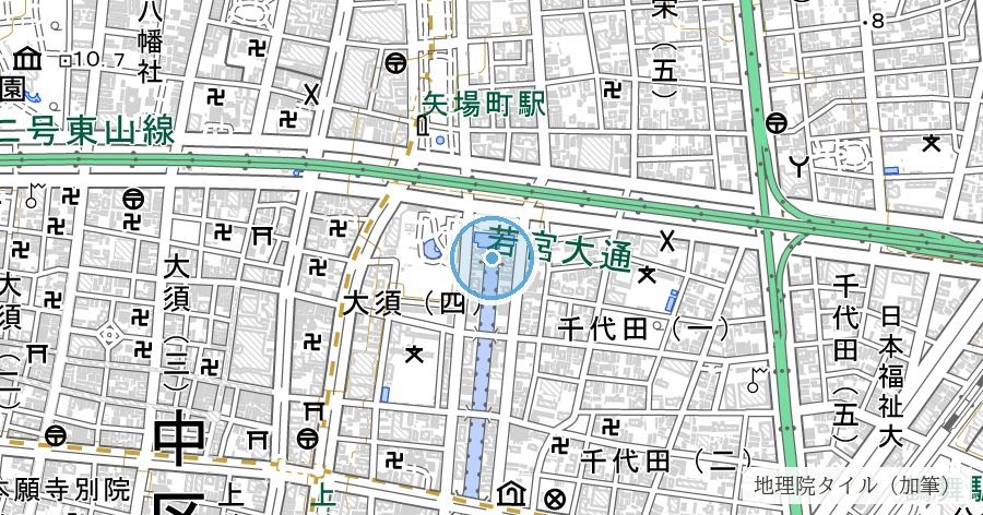 精進川の付け替えと新堀川（堀留・記念橋付近）の位置を示す地図