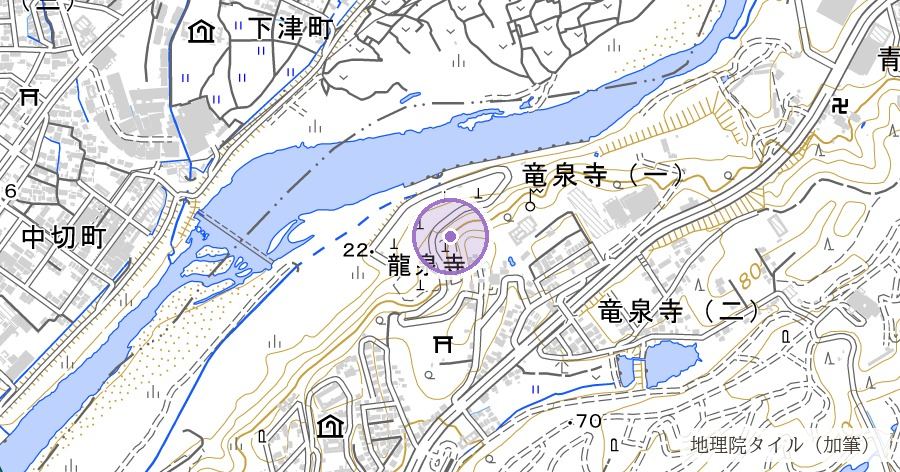 龍泉寺（名古屋城の鬼門を鎮護すると伝わる尾張四観音のひとつ）の位置を示す地図