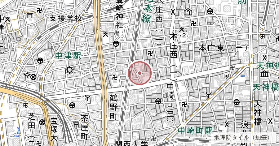 南浜墓所跡（大坂七墓）の位置を示す地図