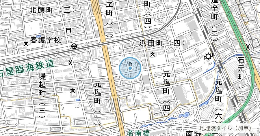 くつ塚(伊勢湾台風殉難者慰霊之碑)の位置を示す地図