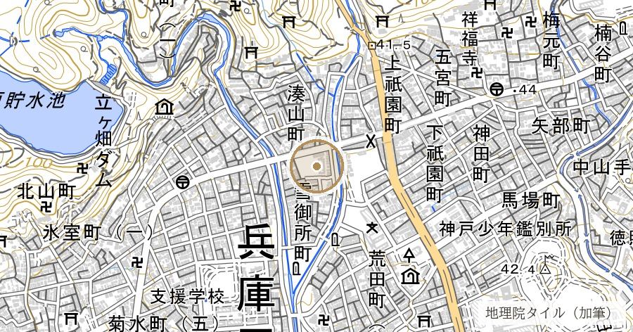 福原京跡（雪見御所旧跡）の位置を示す地図
