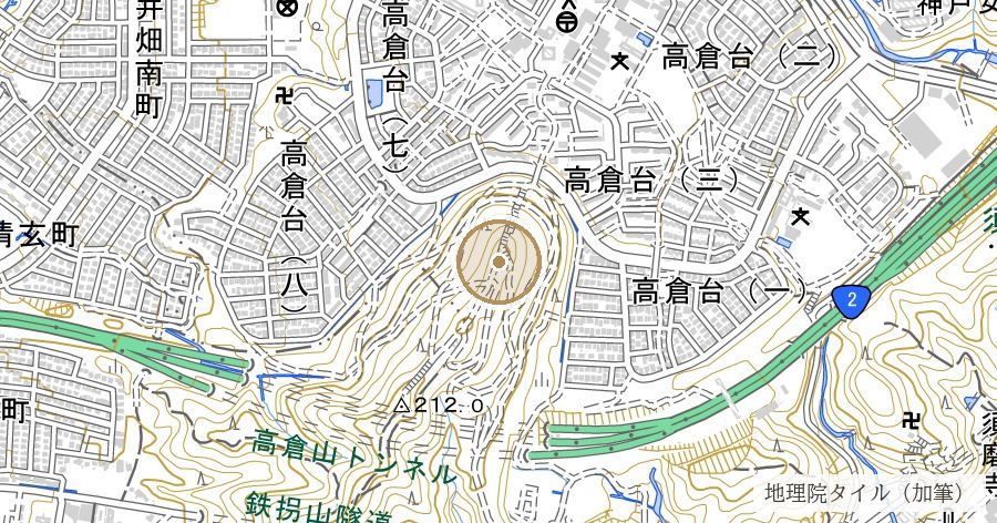 消えた高倉山とおらが山(山、海へ行く)の位置を示す地図