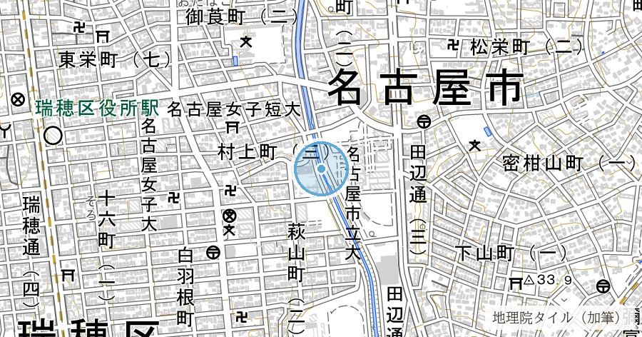 山崎川の改修跡(鼎小橋とふるさとの川整備区間)の位置を示す地図