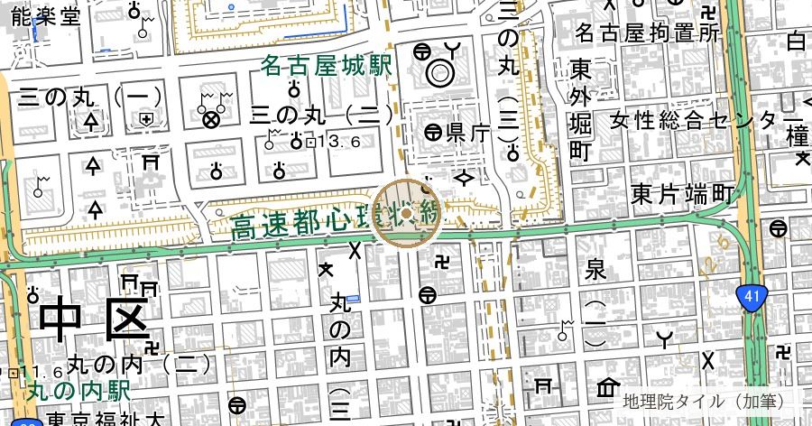 「お堀電車」の廃線跡（名古屋城外堀・大津橋）の位置を示す地図