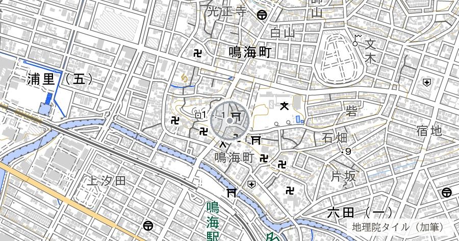 鳴海城跡（天神社の高台と鳴海城跡公園）の位置を示す地図