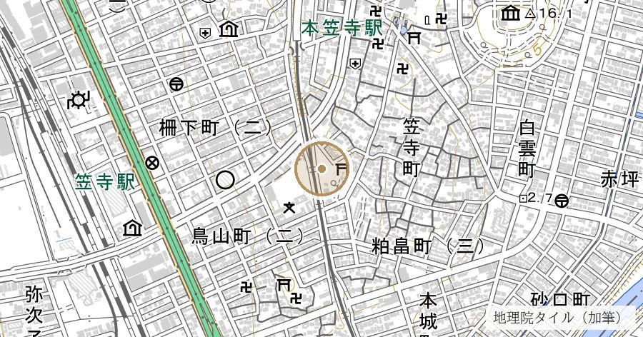 粕畑貝塚跡（土取りで消えた貝塚と、二つの名前）の位置を示す地図