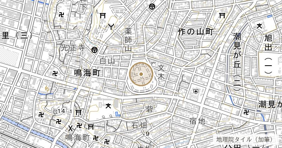 鳴海球場跡（教習所の敷地に残るスタンド）の位置を示す地図