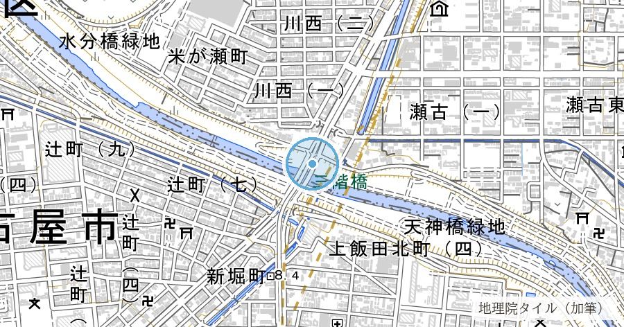 矢田川伏越（川の下をくぐって水を渡した仕掛け）の位置を示す地図