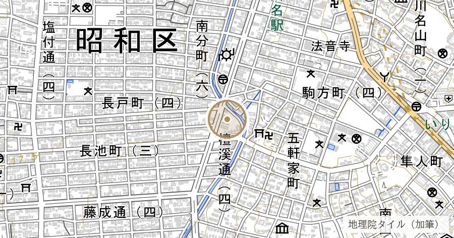 檀渓跡（尾張名所図会に描かれた山崎川の渓谷）の位置を示す地図