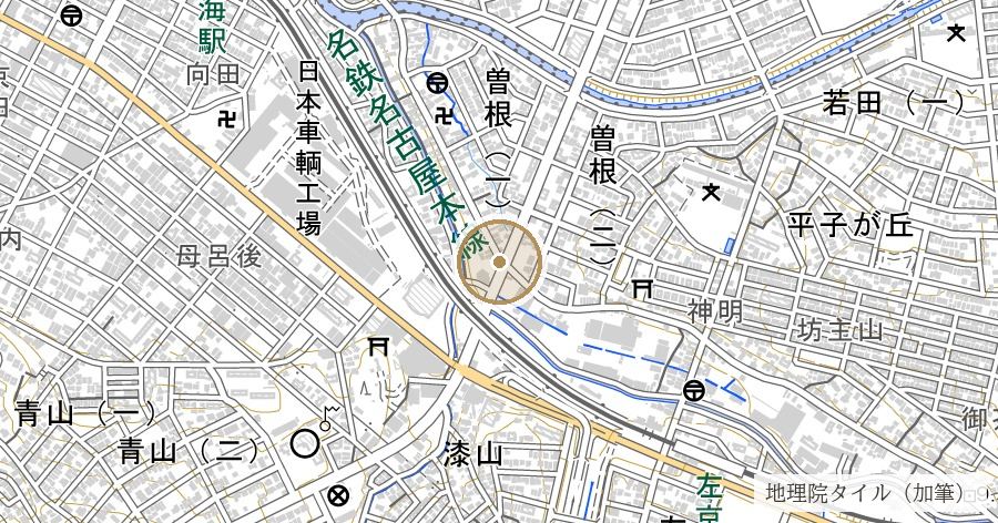 東の常夜灯（鳴海宿の入口を示した文化三年の石灯籠）の位置を示す地図