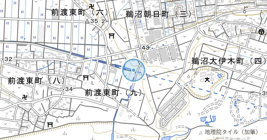 地下に入った羽島用水と、地上に残った一区間（両内野のせせらぎ）の位置を示す地図