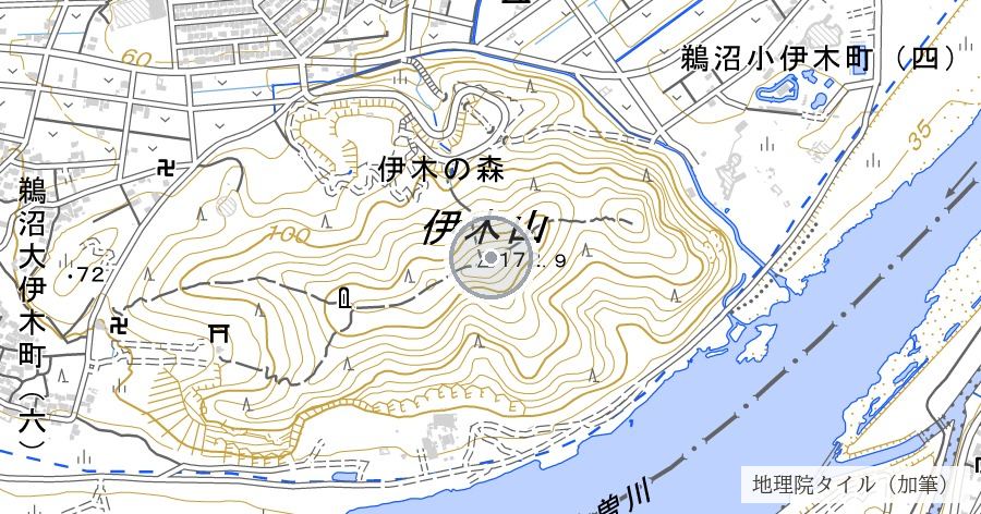 伊木山城跡（信長が美濃攻略の第一歩に攻め取った山と、埋め戻された石垣）の位置を示す地図