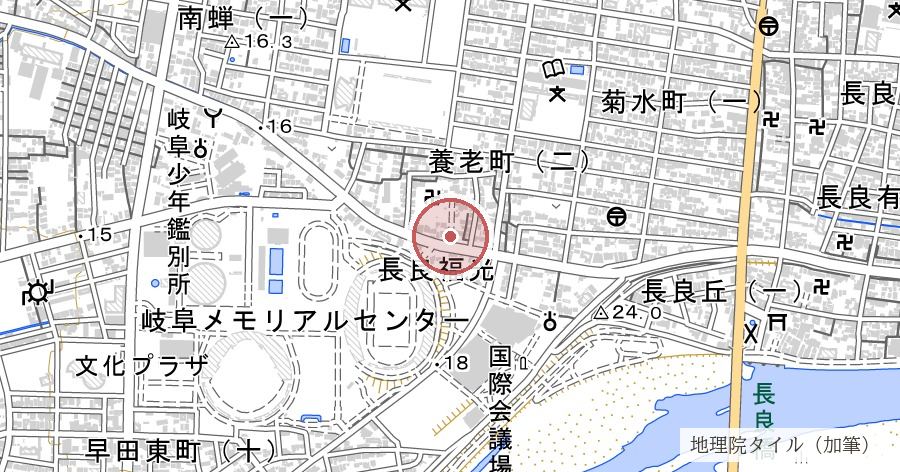 崇福寺（織田信長・信忠父子の廟所と、落城の床板を張った血天井）の位置を示す地図