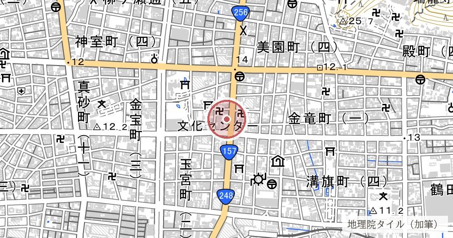 円徳寺（織田塚と、岐阜城を出た秀信が髪を剃った寺）の位置を示す地図