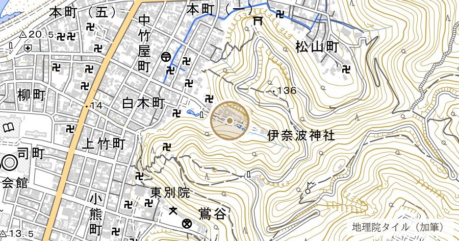 伊奈波神社の移座（斎藤道三が稲葉山城のために動かした社）の位置を示す地図