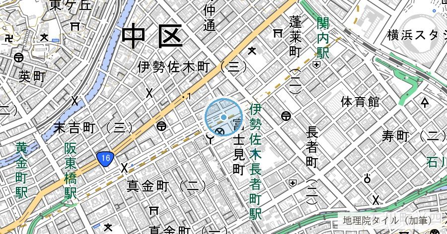 吉田川・新吉田川の跡(大通り公園と、橋の名を集めた陶板)の位置を示す地図