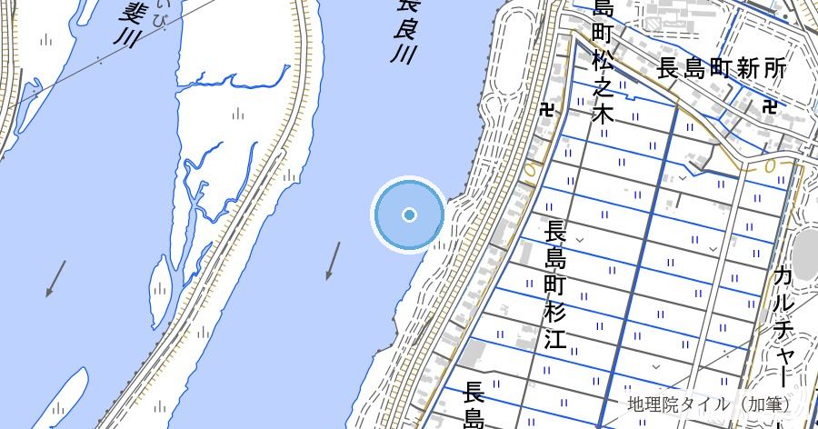 願証寺跡（長良川の底に沈んだ杉江の寺）の位置を示す地図