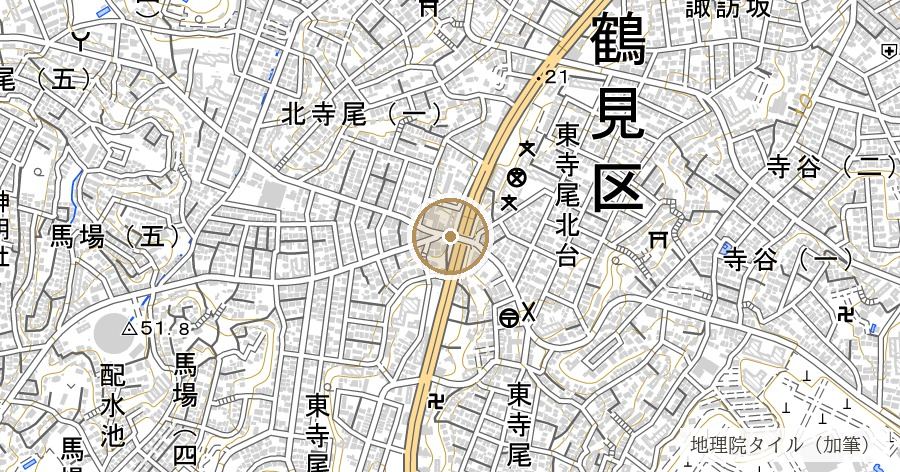 響橋(開かれなかった東京五輪で、マラソンの折り返し地点に想定された橋)の位置を示す地図