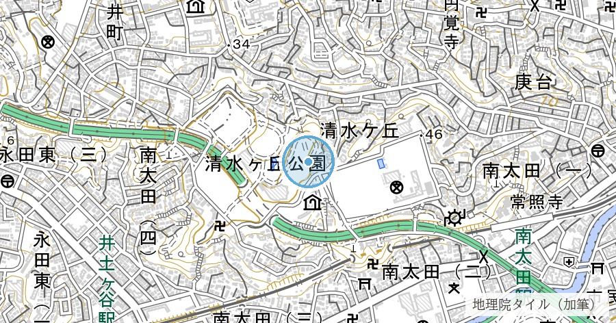 大原隧道（水道の幹線と人とが、同じ穴を通っている）の位置を示す地図