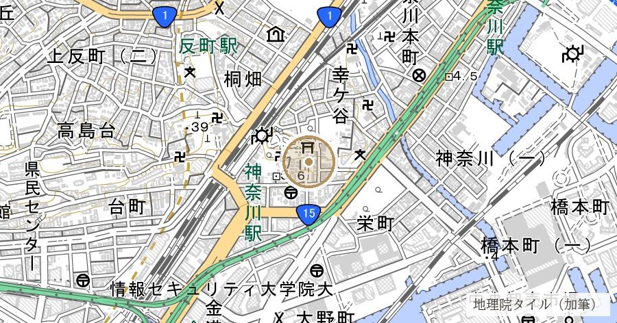 洲崎大神(まっすぐ南を向く参道と、その先にあった舟着き場)の位置を示す地図