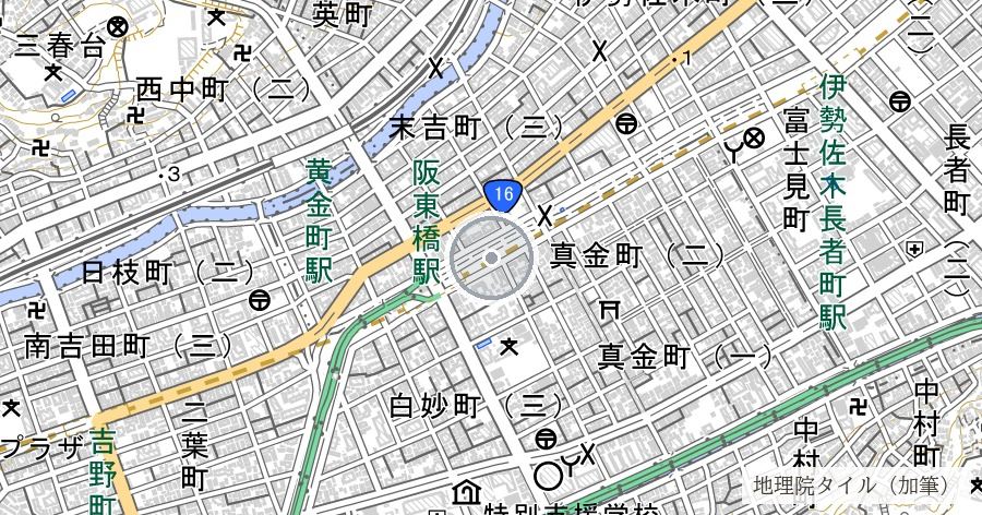 平和祈念碑(横浜大空襲と同じ5月29日に、大通り公園へ建てられた)の位置を示す地図