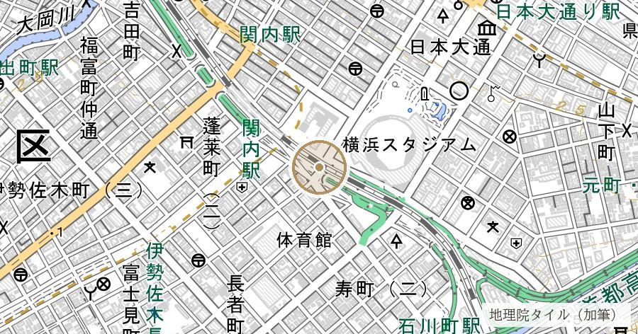 港橋（川も先代の橋も消えて、花の紋章が残った）の位置を示す地図