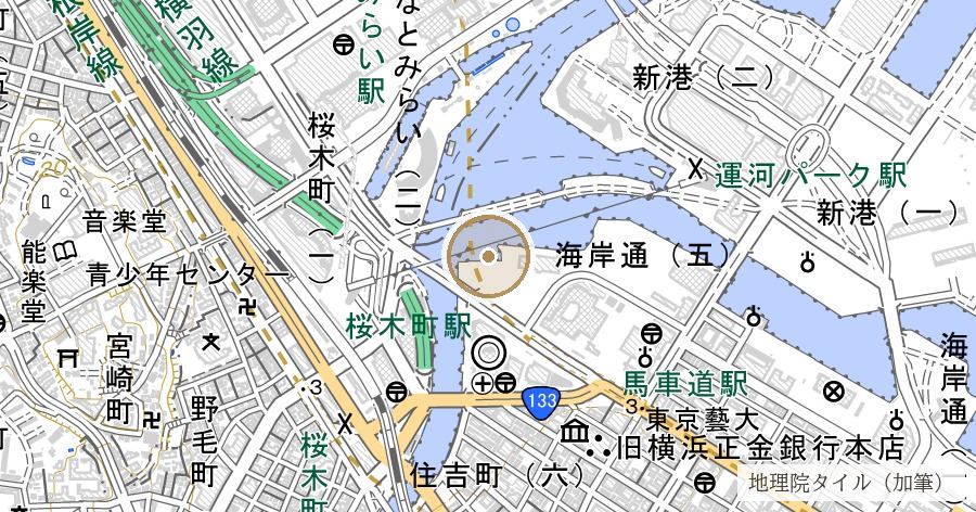 旧灯台寮護岸（灯台の役所の名を持つ岸に、明治の石積みが積み直された）の位置を示す地図
