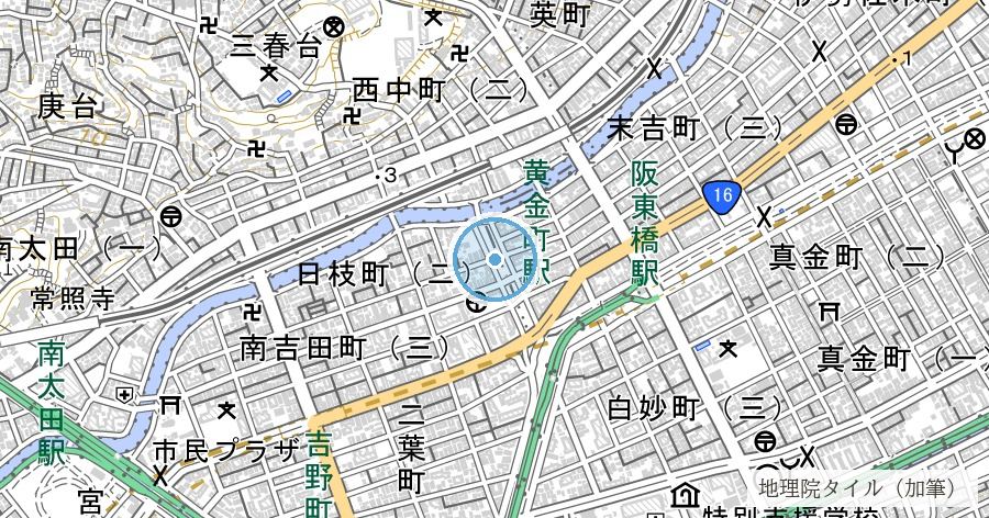 新富士見川の跡（八年で消えた先代の川と、跡地の富士見川公園）の位置を示す地図