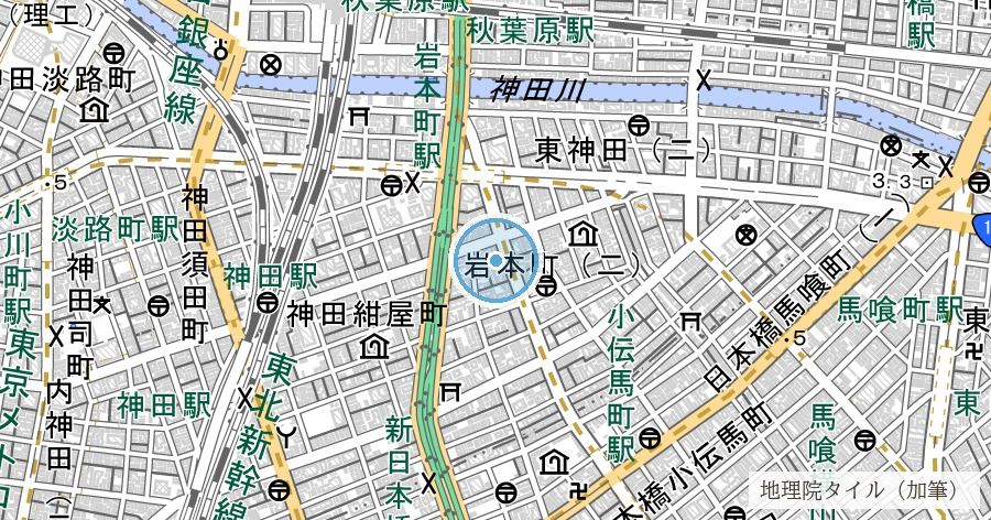 お玉が池跡（江戸名所図会が「井の如き形」と書いた池と、1858年のお玉ヶ池種痘所）の位置を示す地図