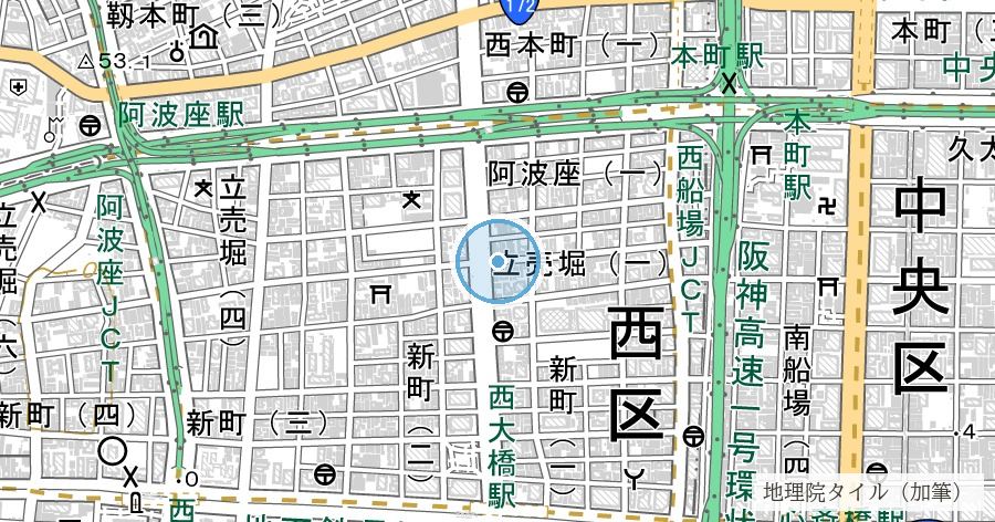 薩摩堀川跡（薩摩堀北公園・碑）の位置を示す地図